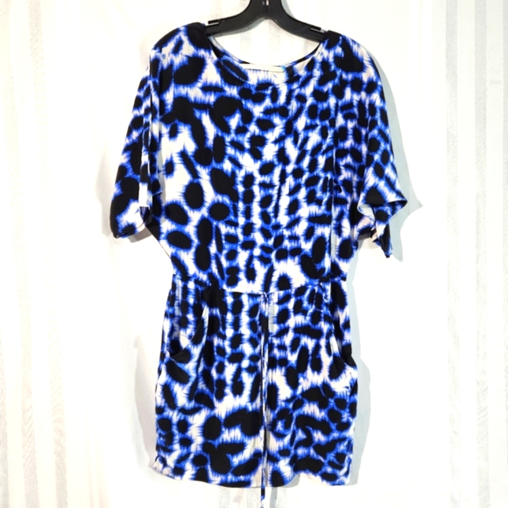TWELFTH STREET BY CYNTHIA VINCENT SILK PRINTED DRESS IN BLUE BLACK SIZE 👀 PIC